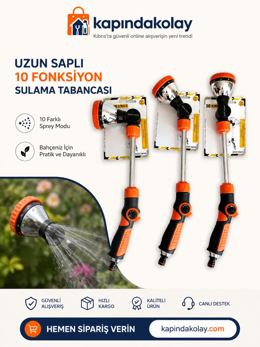 Uzun Saplı 10 Fonksiyon Sulama Tabancası